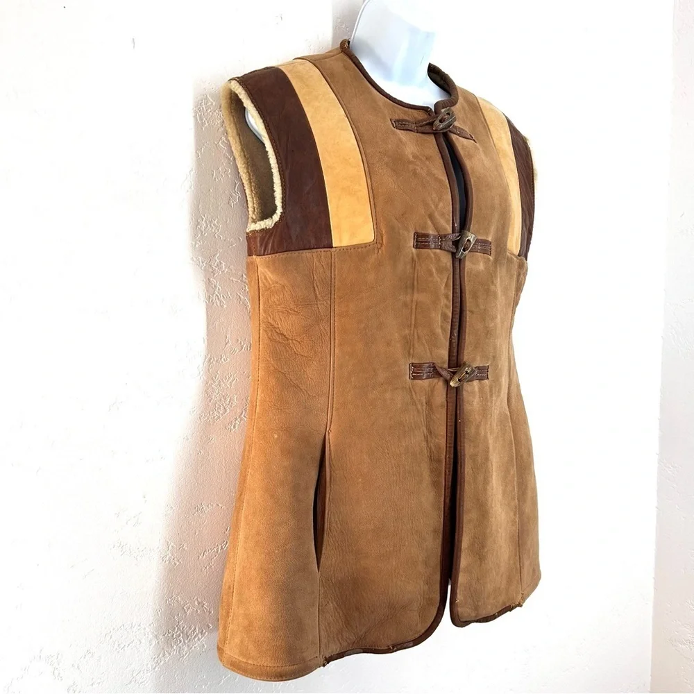 RARE Vintage Abercrombie & Fitch 70/80s Lambskin Suede Vest Tan and Brown 12